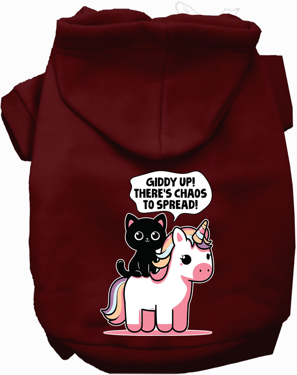 Burgundy Chaos to Spread Pet Hoodie with unicorn design
