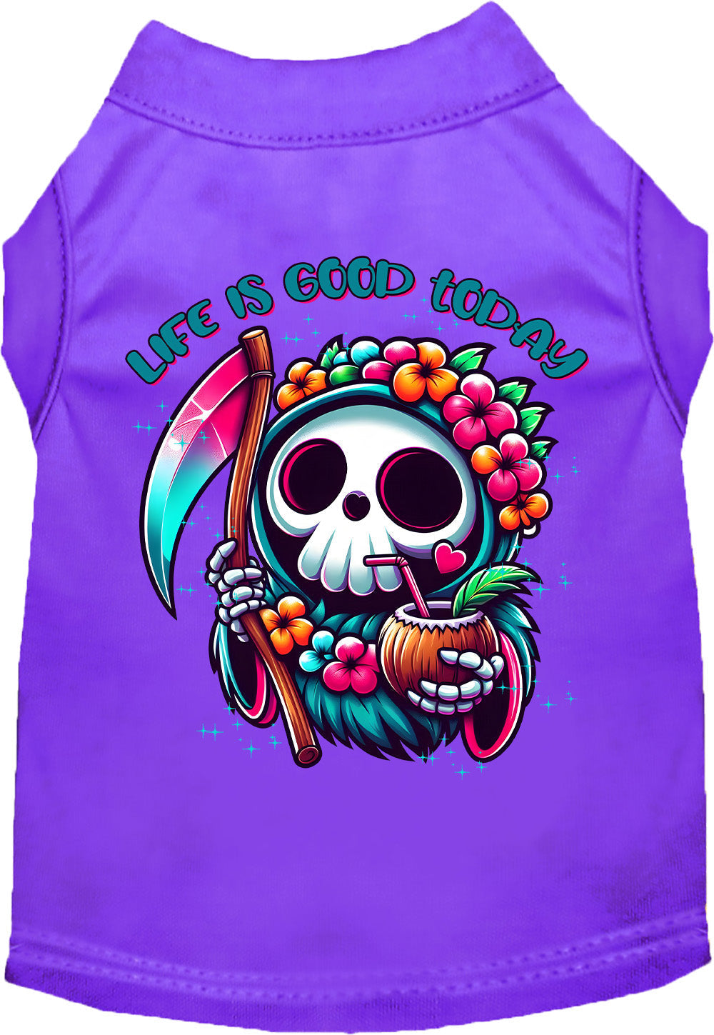 Purple tropical Grim Reaper pet shirt
