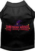 Black pet shirt with 'Something Wicked This Way Comes' design