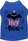 Dark blue Hey Boo! pet shirt with bat design