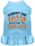 Blue pet dress with 'Forget the Candy' print