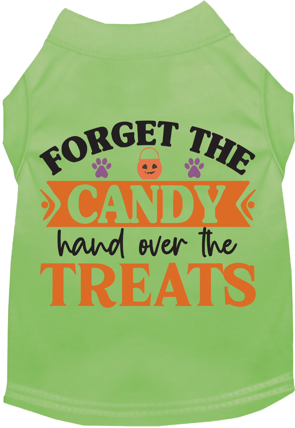 Green pet shirt with 'Forget the Candy' Halloween design