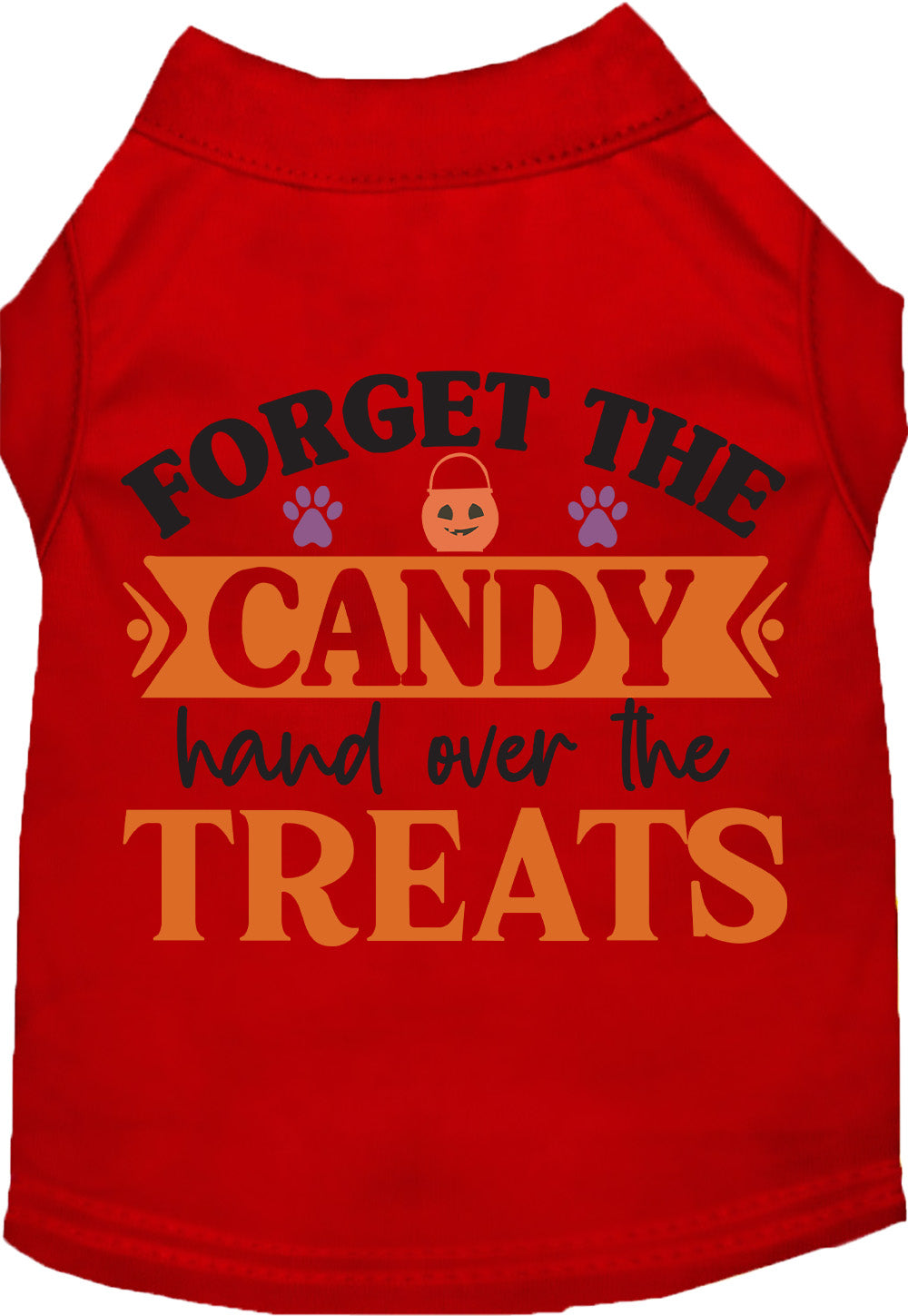 Red pet shirt with 'Forget the Candy' Halloween design