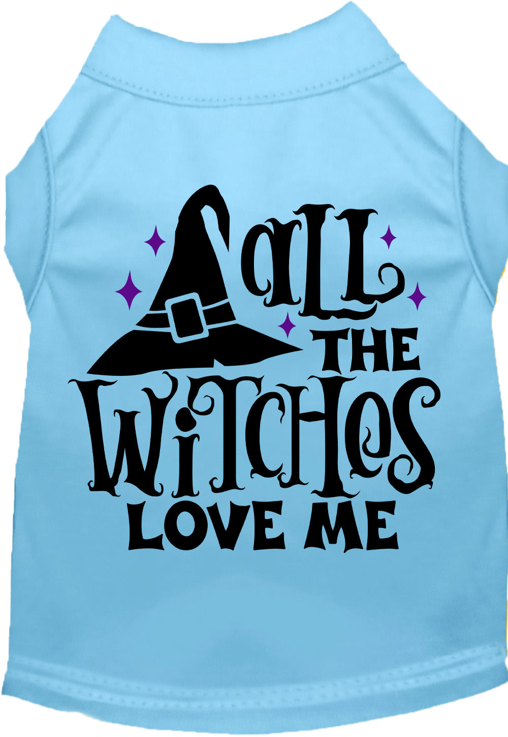 Light blue pet shirt with 'All the Witches Love Me' design