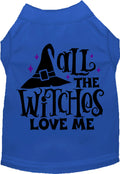 Royal blue pet shirt with 'All the Witches Love Me' design