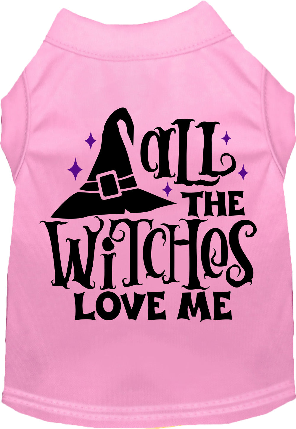 Pink pet shirt with 'All the Witches Love Me' design