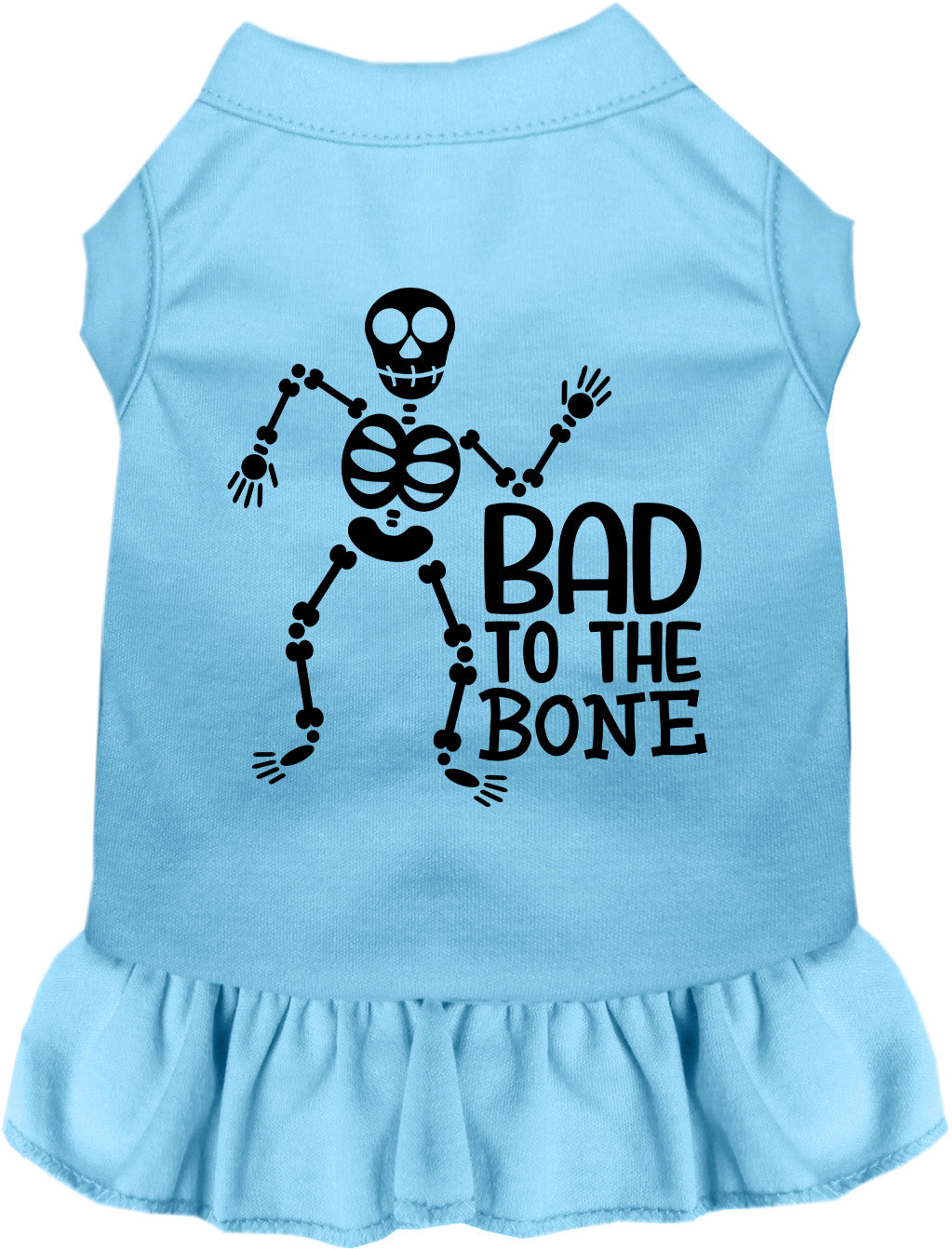 Blue Bad to the Bone pet dress with skeleton design