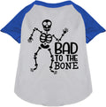 Blue pet raglan shirt with skeleton design