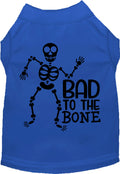 Blue Bad to the Bone pet shirt with skeleton design