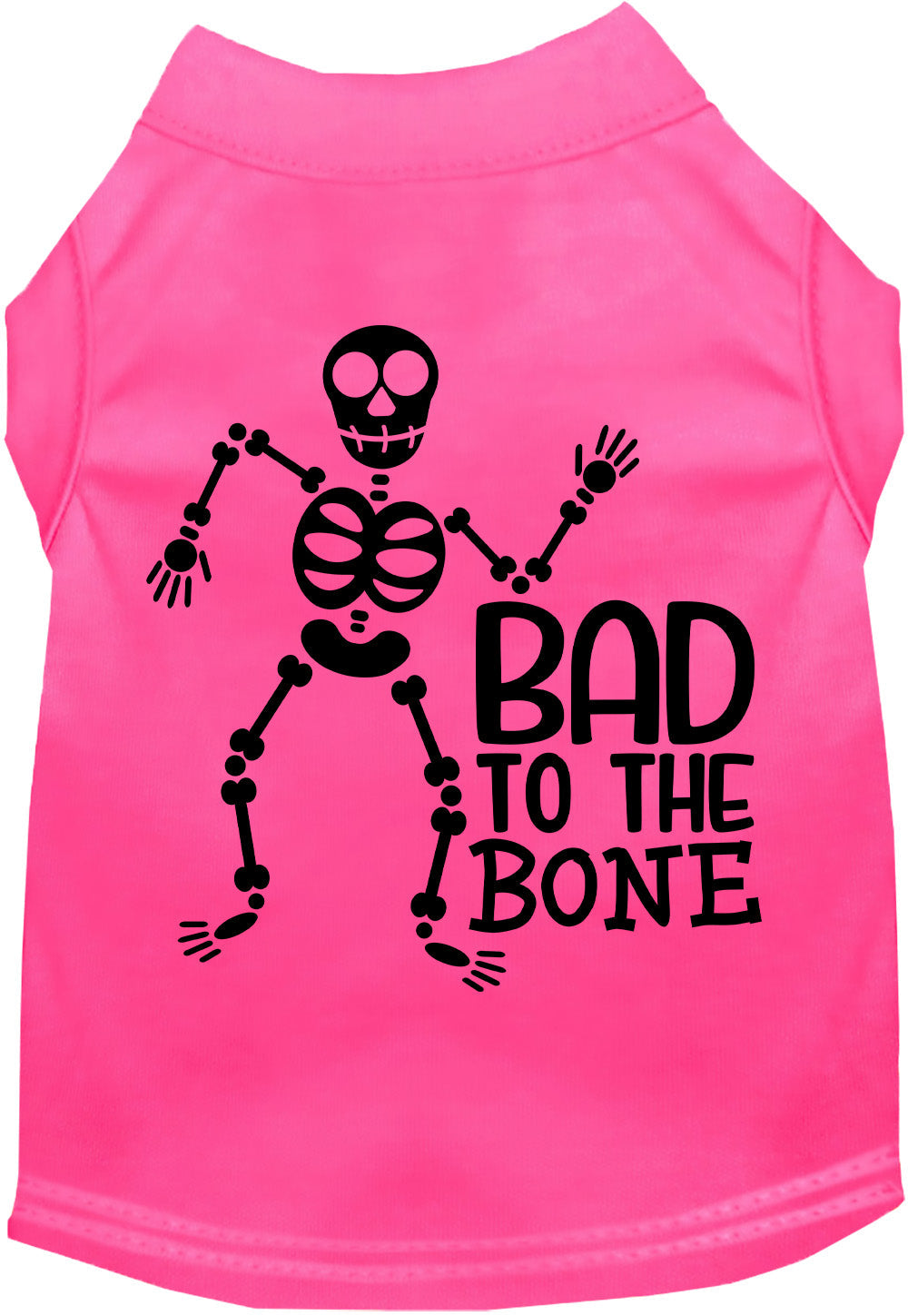 Pink Bad to the Bone pet shirt with skeleton design