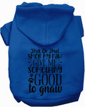 Dark blue Good to Gnaw pet hoodie with Halloween text