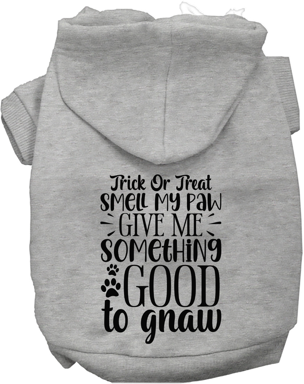 Gray Good to Gnaw pet hoodie with Halloween text