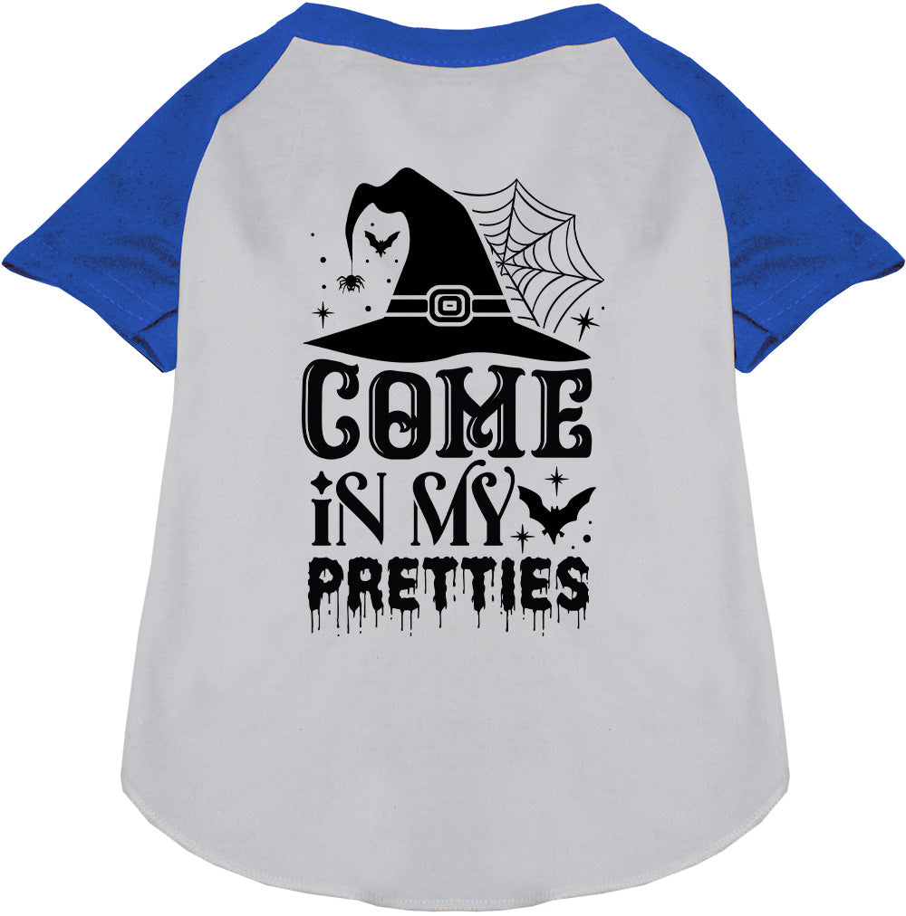 Blue sleeve Come In My Pretties pet raglan shirt