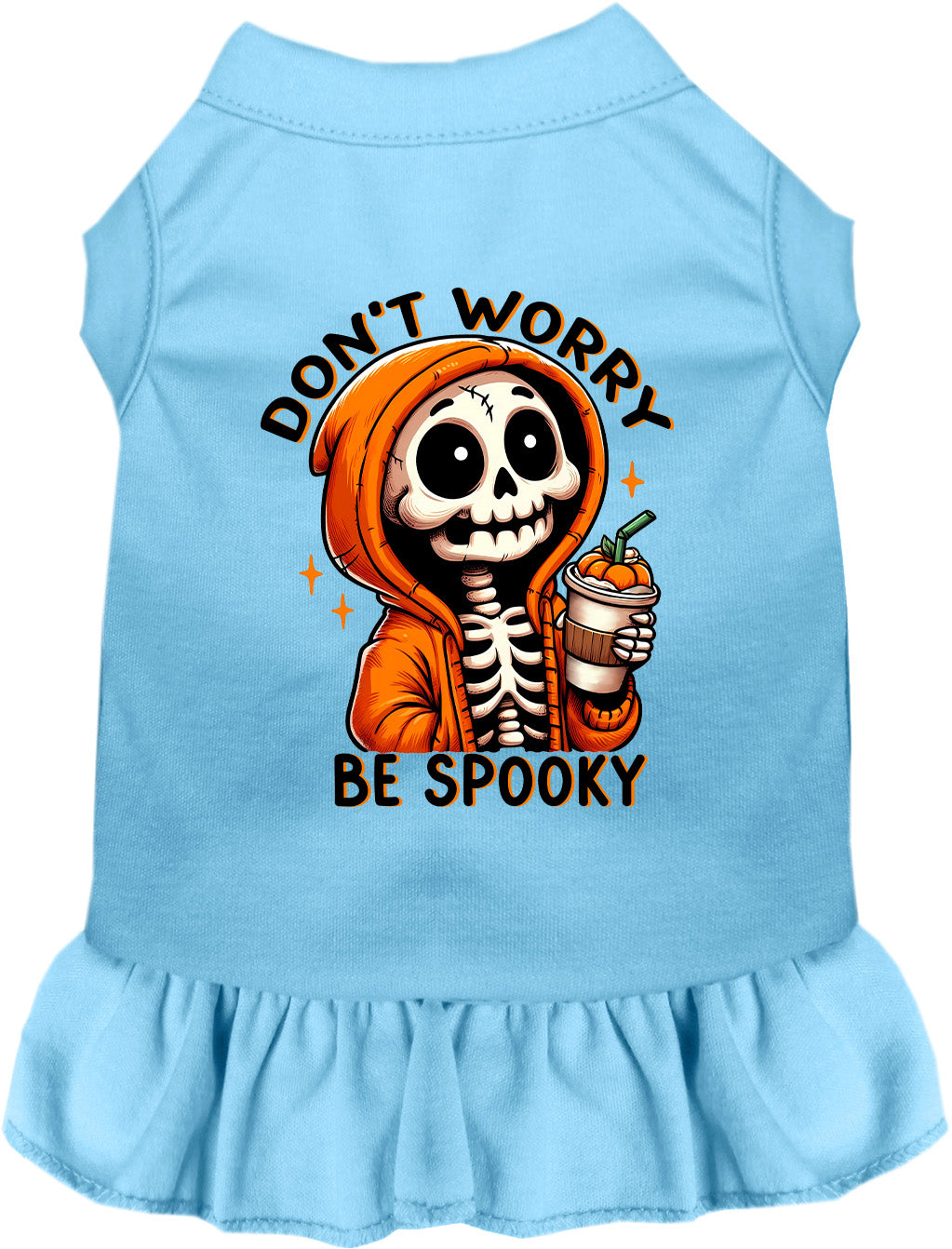 Blue spooky skeleton pet dress with ruffled skirt