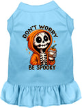 Blue spooky skeleton pet dress with ruffled skirt