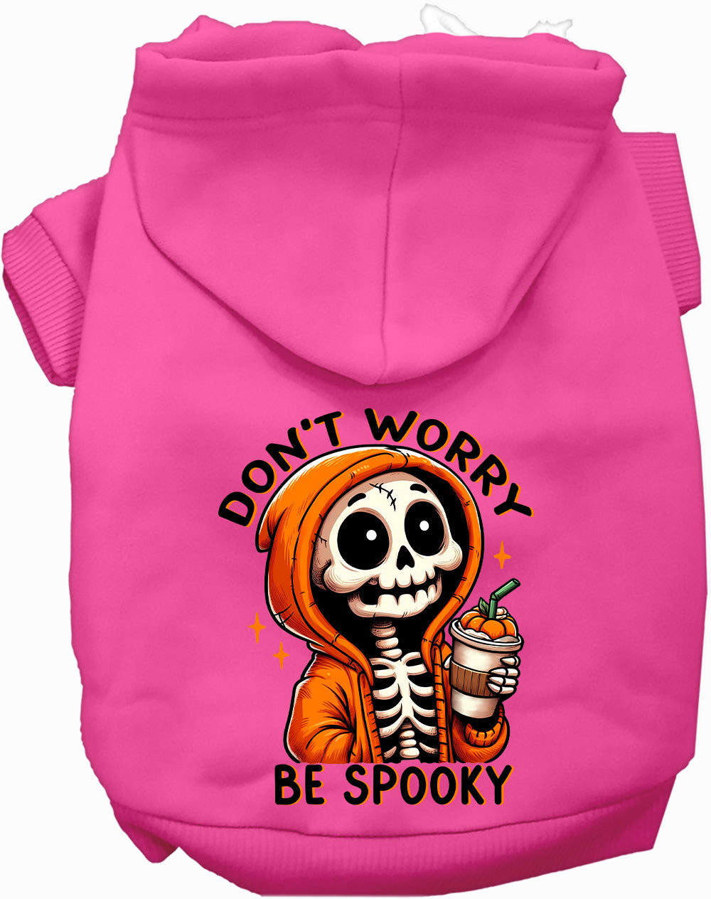 Pink spooky pet hoodie with skeleton design