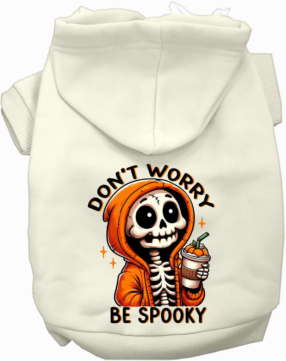 White spooky pet hoodie with skeleton design