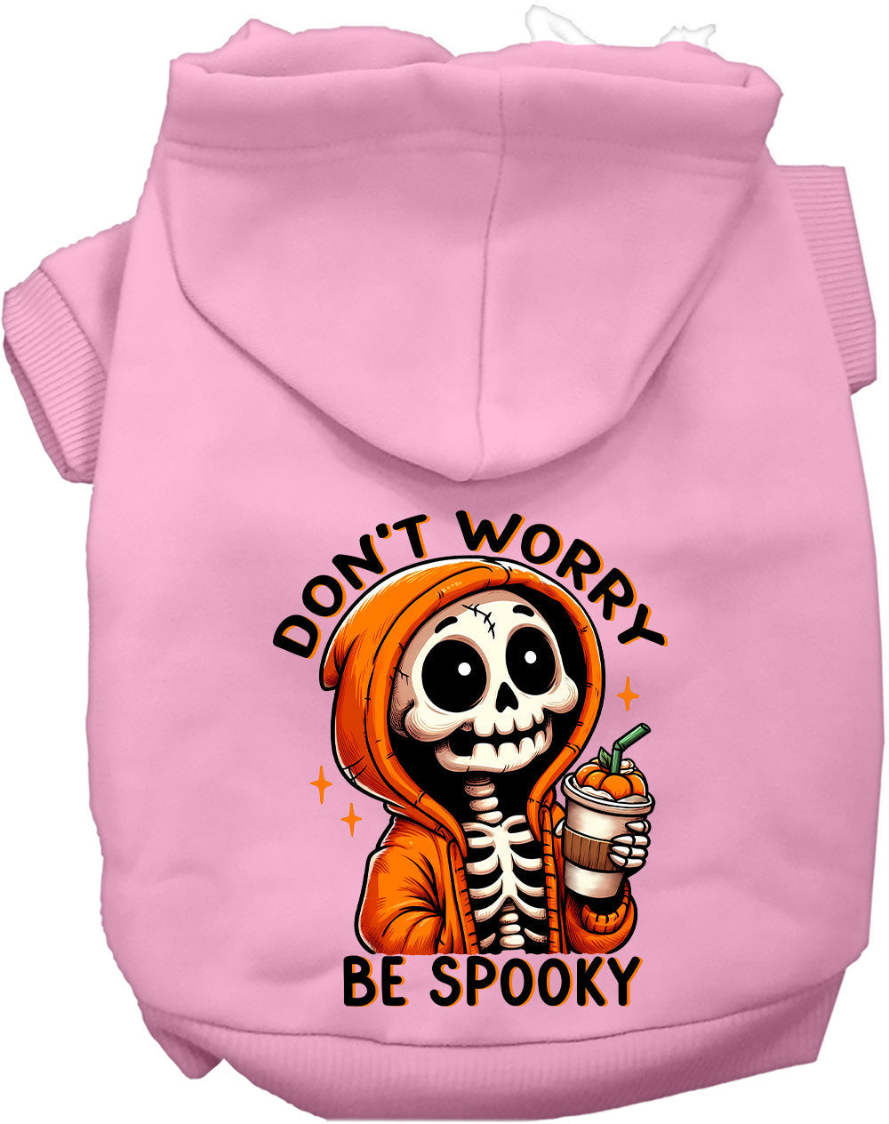 Pink spooky pet hoodie with skeleton design