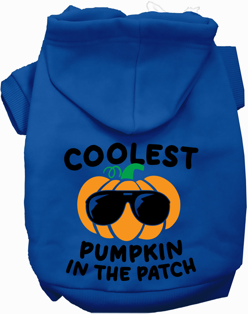 Dark blue pumpkin pet hoodie with sunglasses design