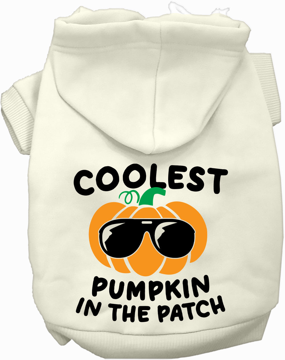 White pumpkin pet hoodie with sunglasses design
