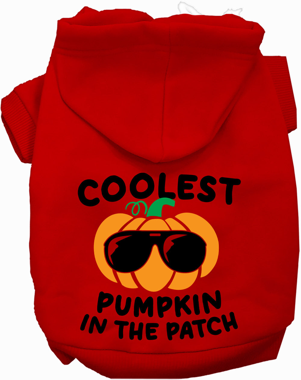 Red pumpkin pet hoodie with sunglasses design