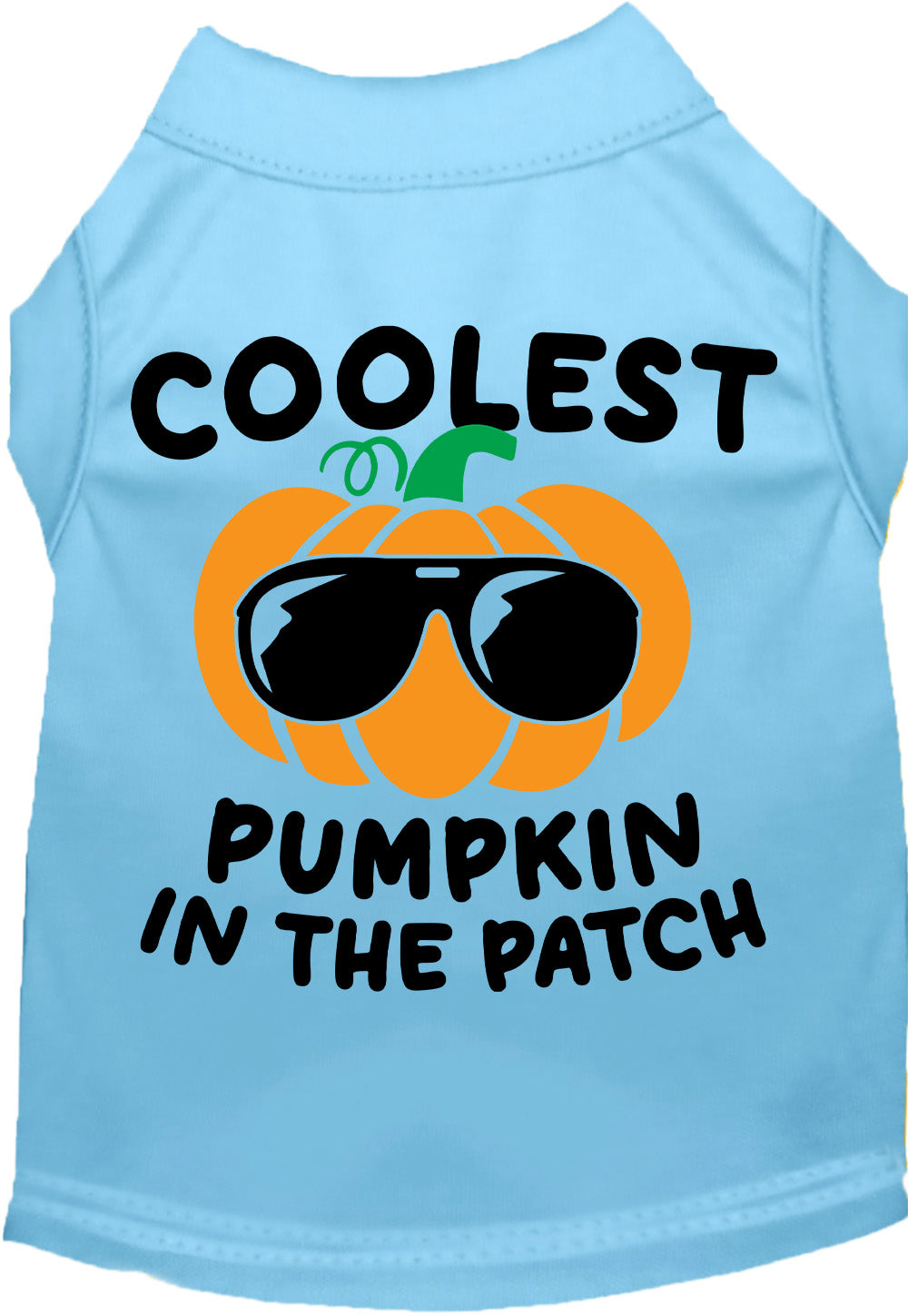 Blue pumpkin pet shirt with sunglasses design