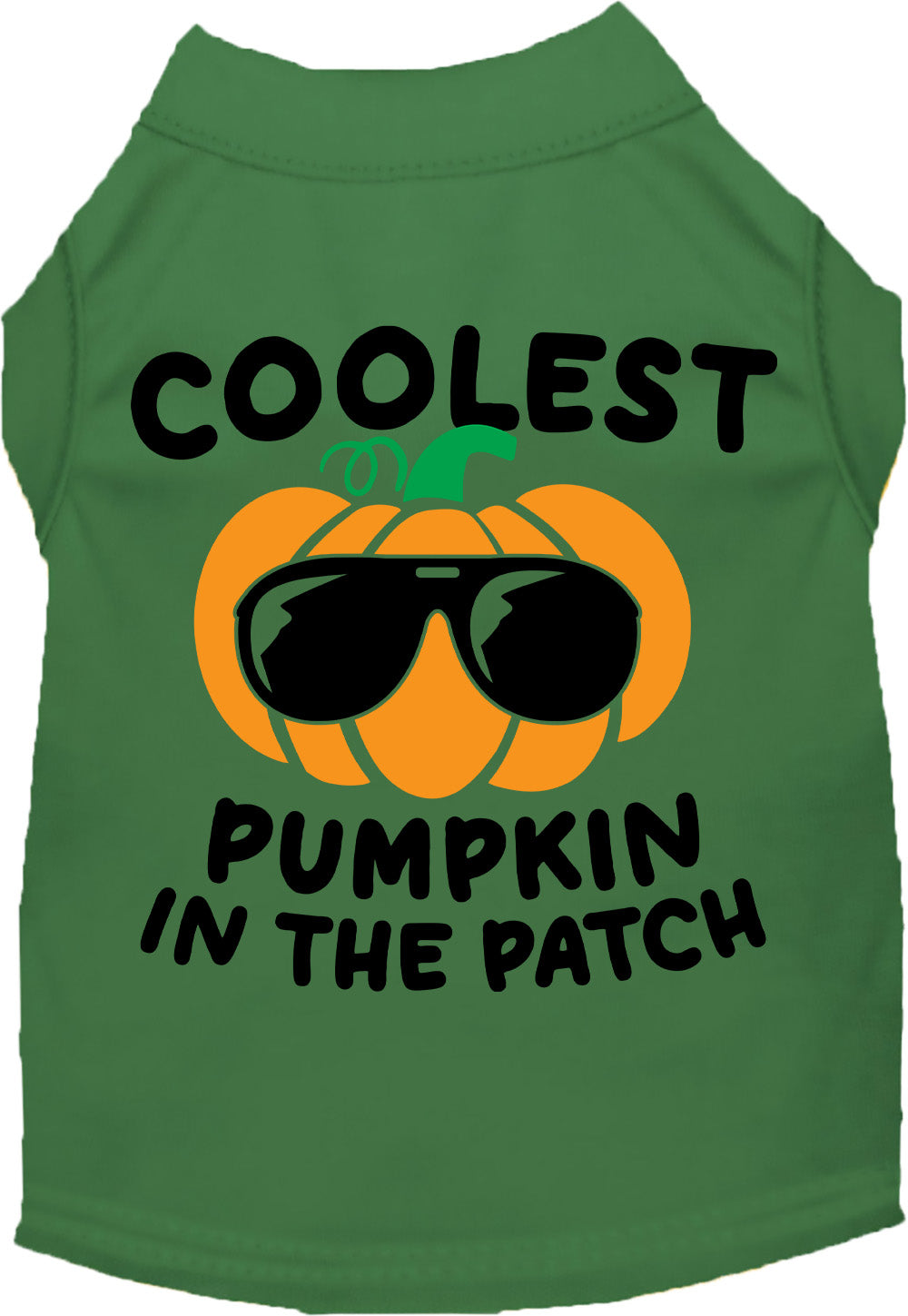 Green pumpkin pet shirt with sunglasses design