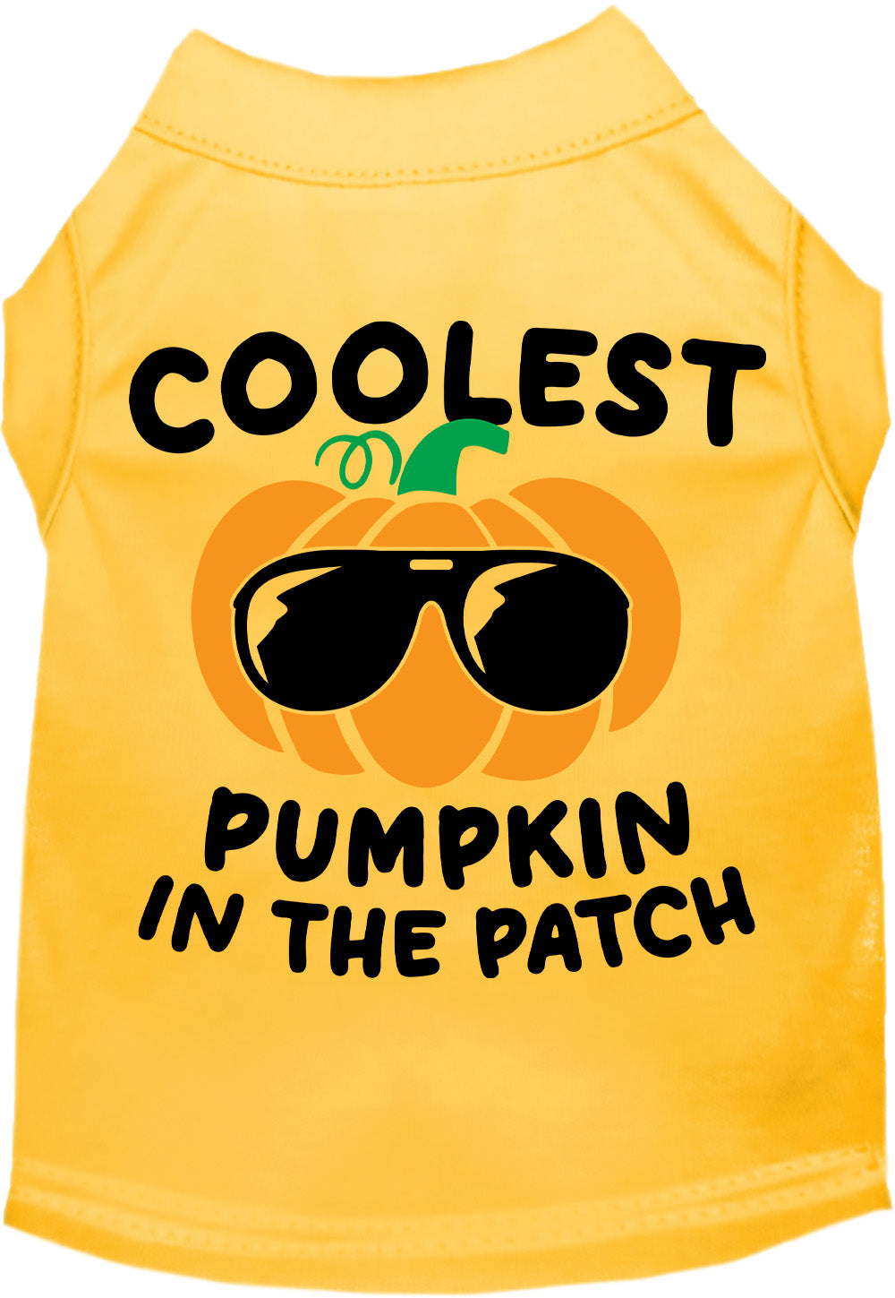 Yellow pumpkin pet shirt with sunglasses design