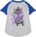 Blue pet raglan shirt with 'Put a Spell on You' design