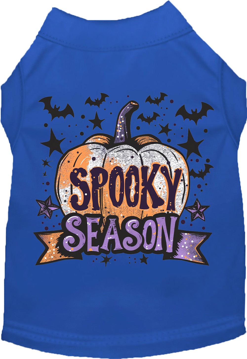 Dark blue Batty Spooky Season pet shirt with pumpkin design