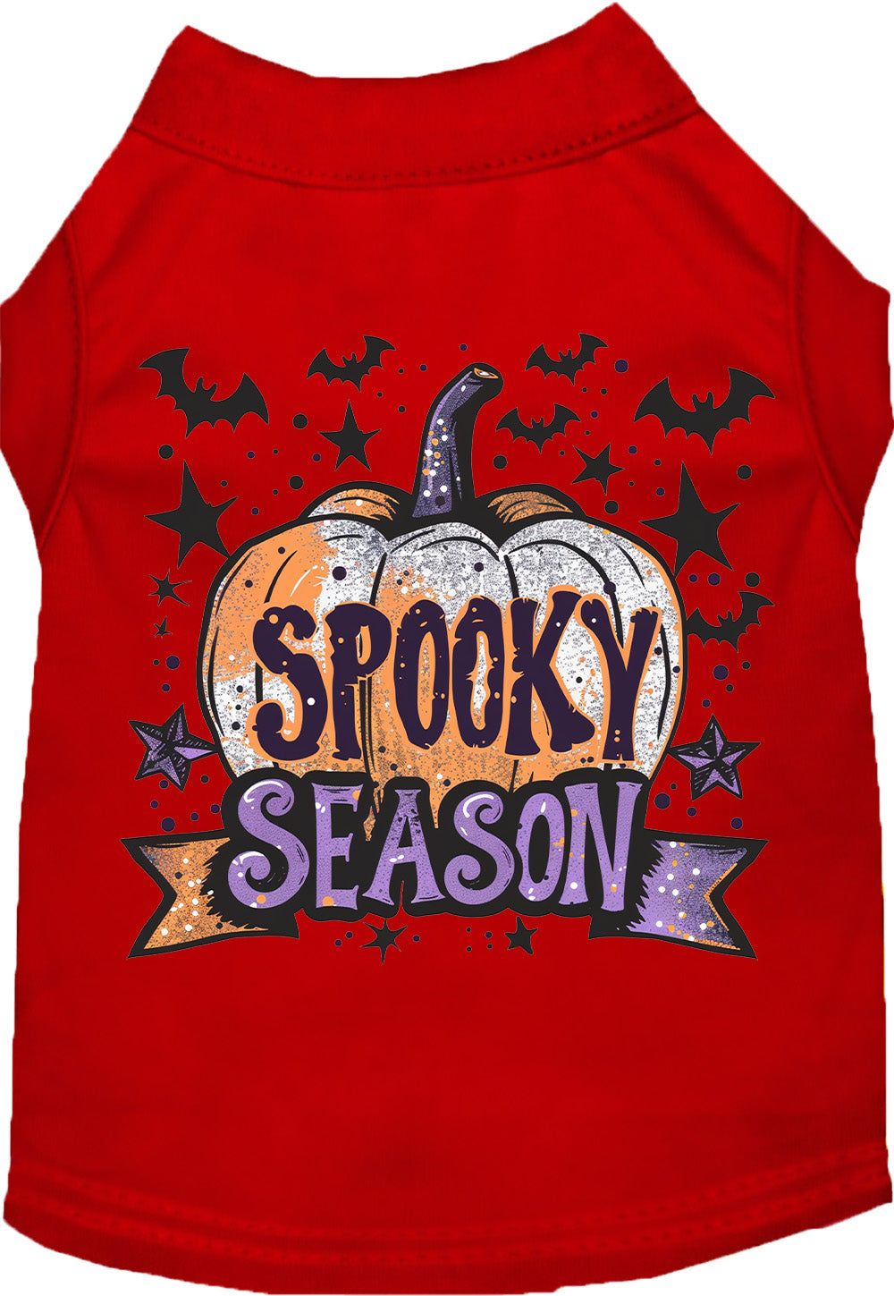 Red Batty Spooky Season pet shirt with pumpkin design