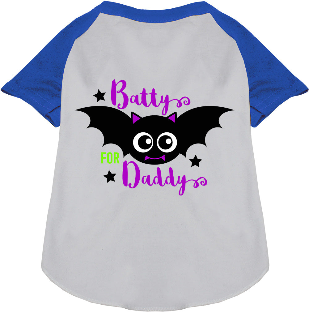 Gray Batty for Daddy pet raglan shirt with blue sleeves