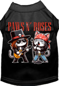 Black Paws N' Roses pet shirt with rock band cats design