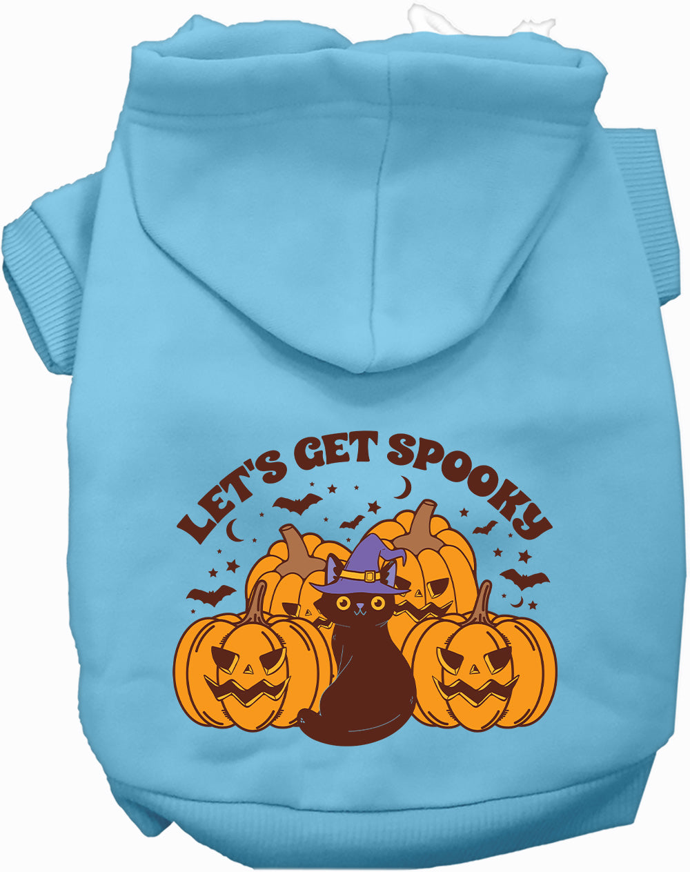 Light blue Get Spooky Pet Hoodie with Halloween design