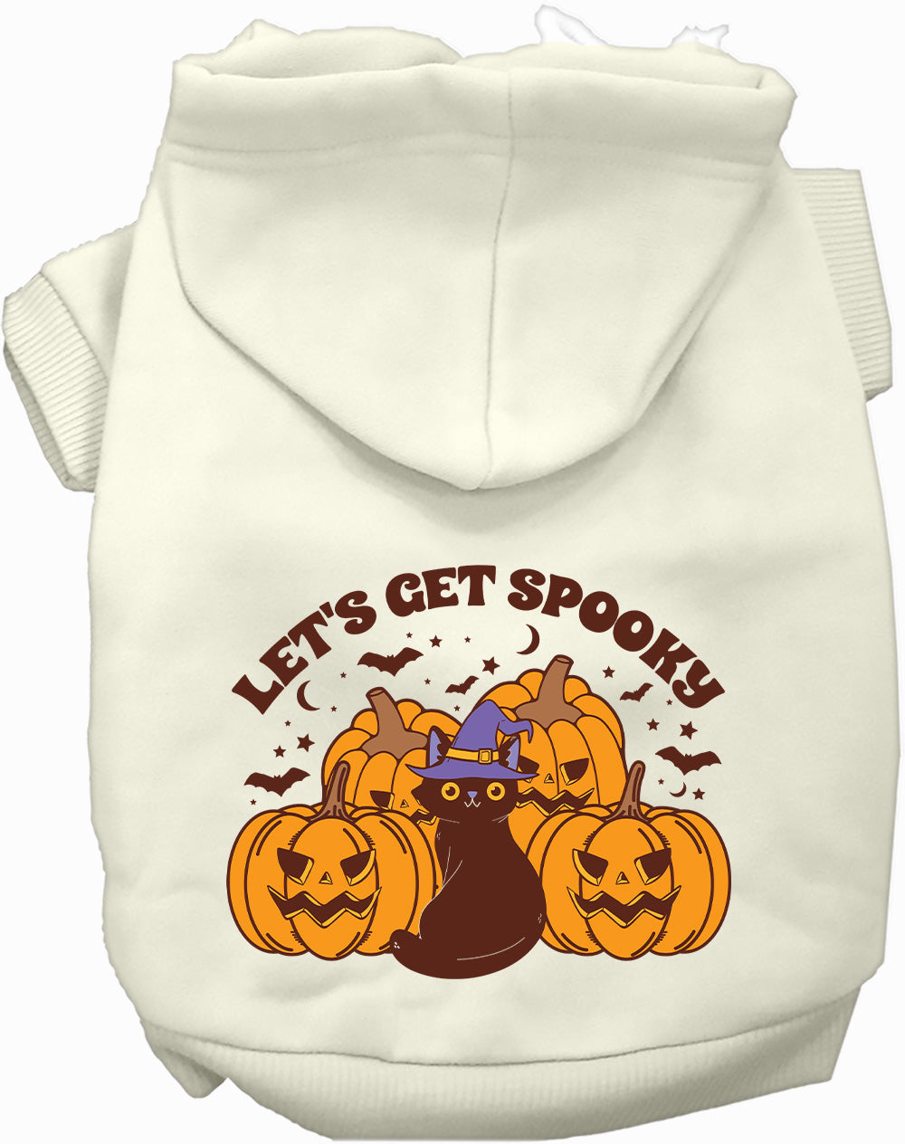 White Get Spooky Pet Hoodie with Halloween design