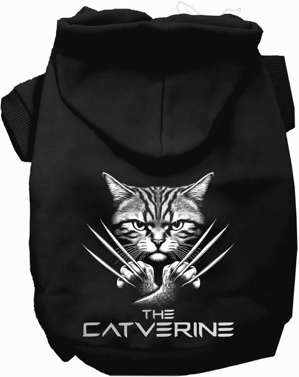 Black Catverine pet hoodie with claw design
