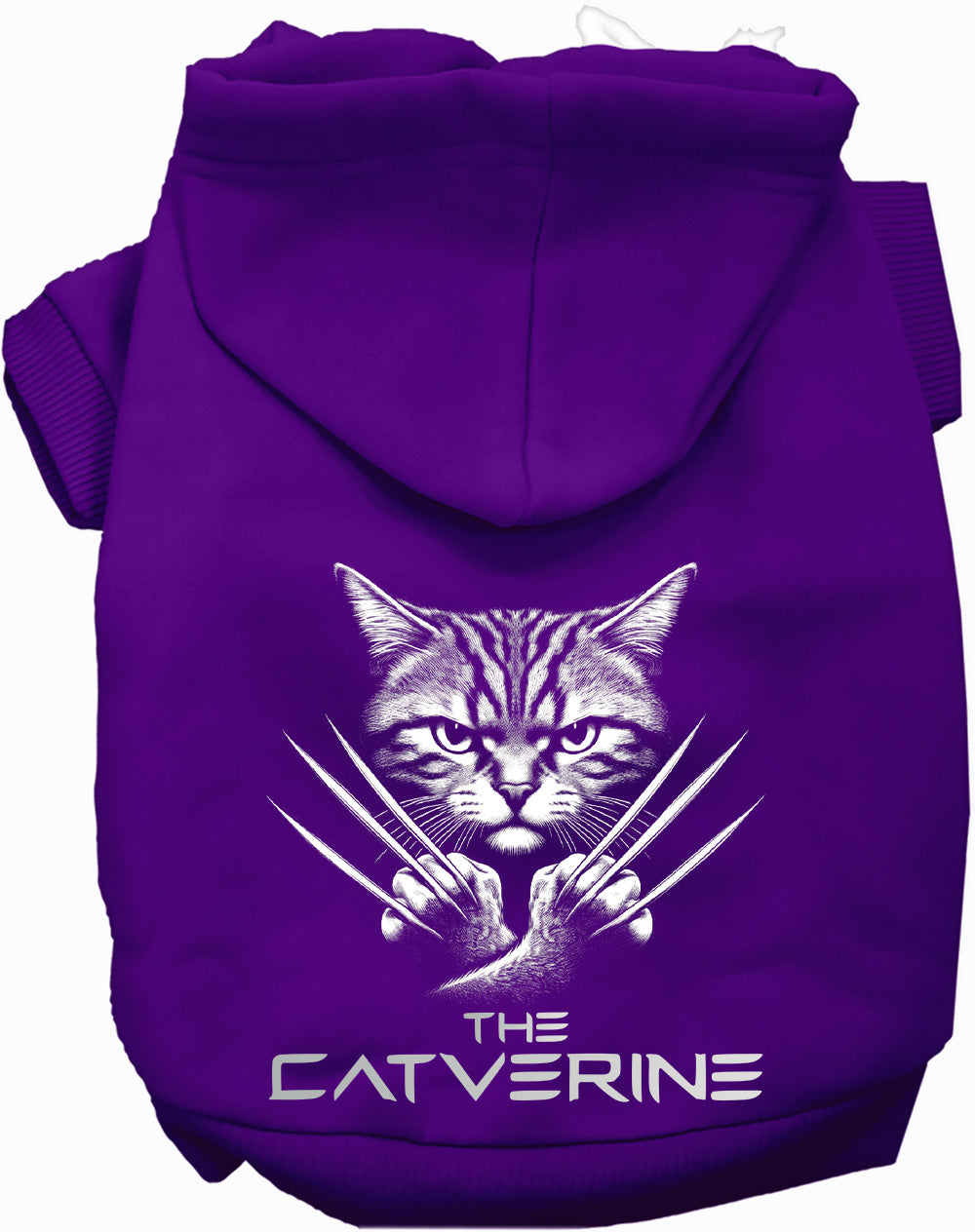 Purple Catverine pet hoodie with claw design