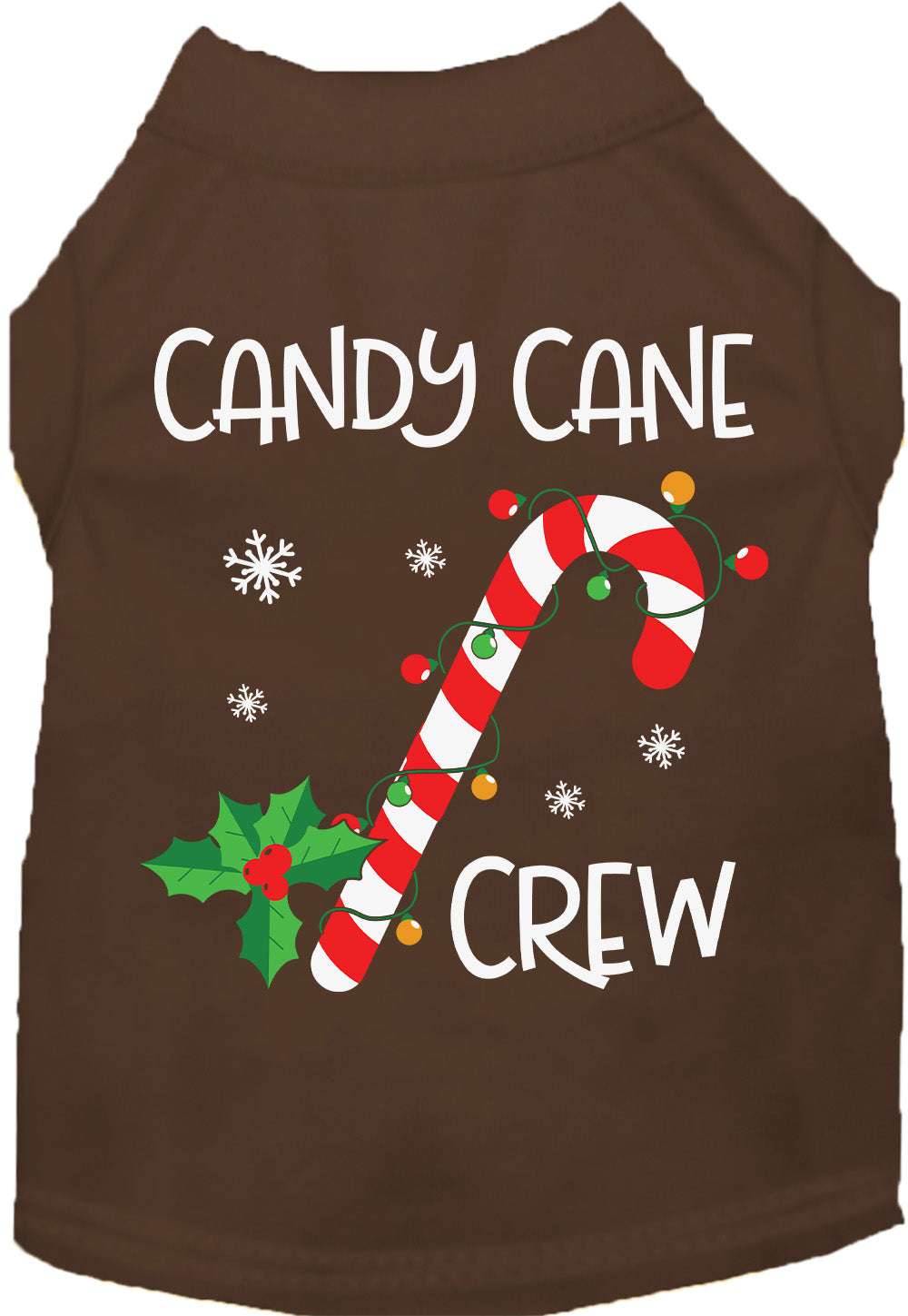 Brown Candy Cane Crew pet shirt with festive design