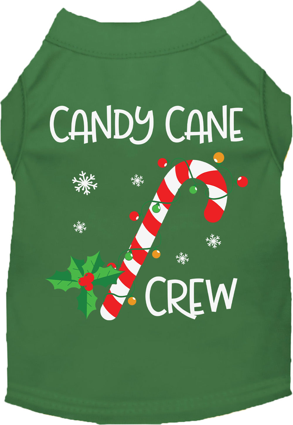 Green Candy Cane Crew pet shirt with holiday theme