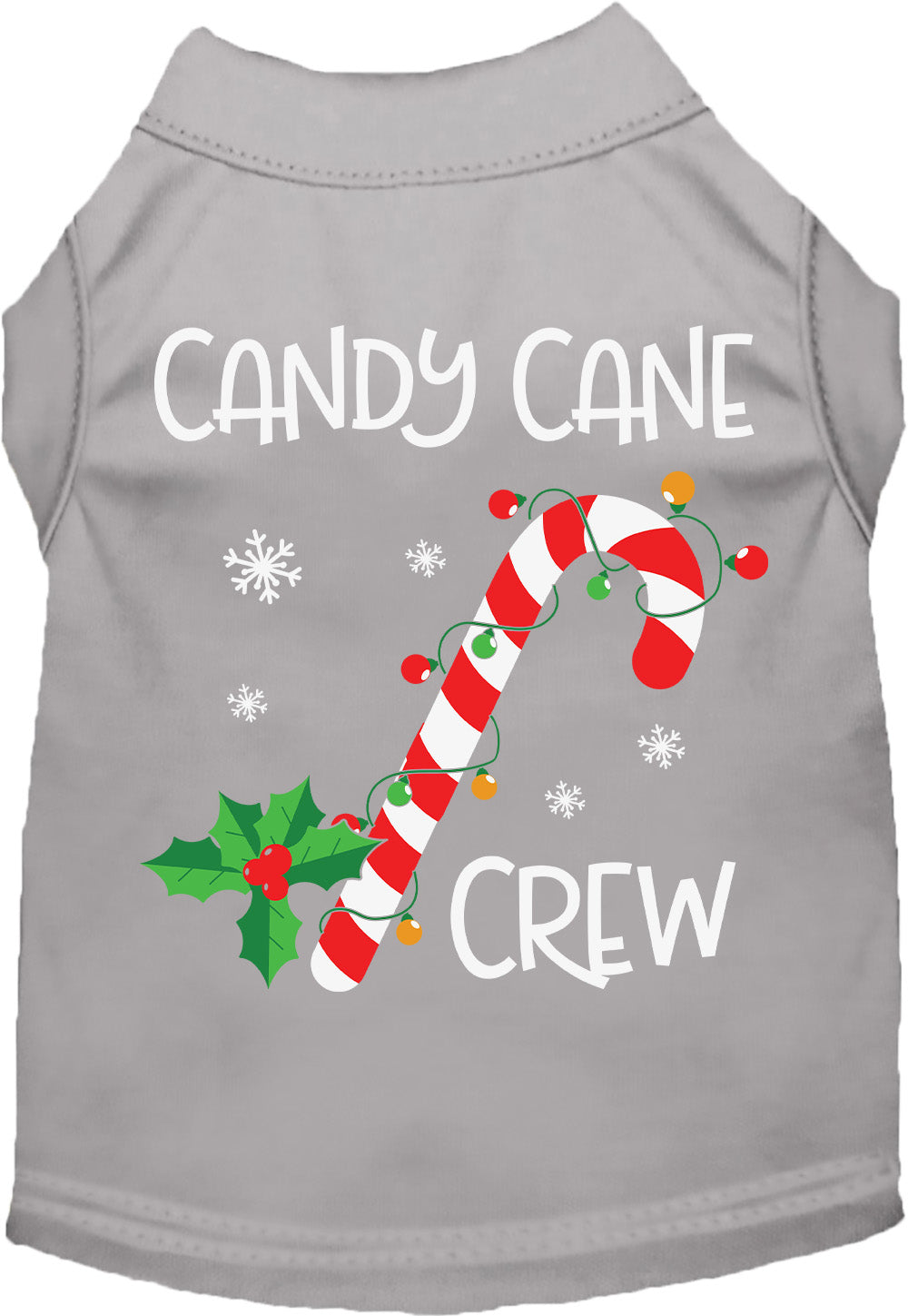 Gray Candy Cane Crew pet shirt with Christmas motif