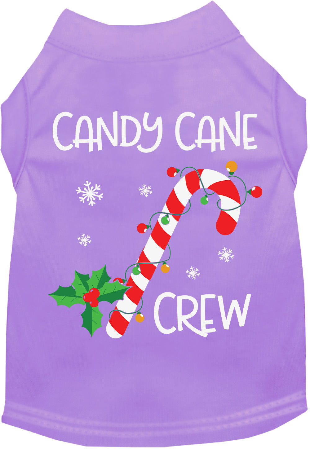 Light purple Candy Cane Crew pet shirt with festive design