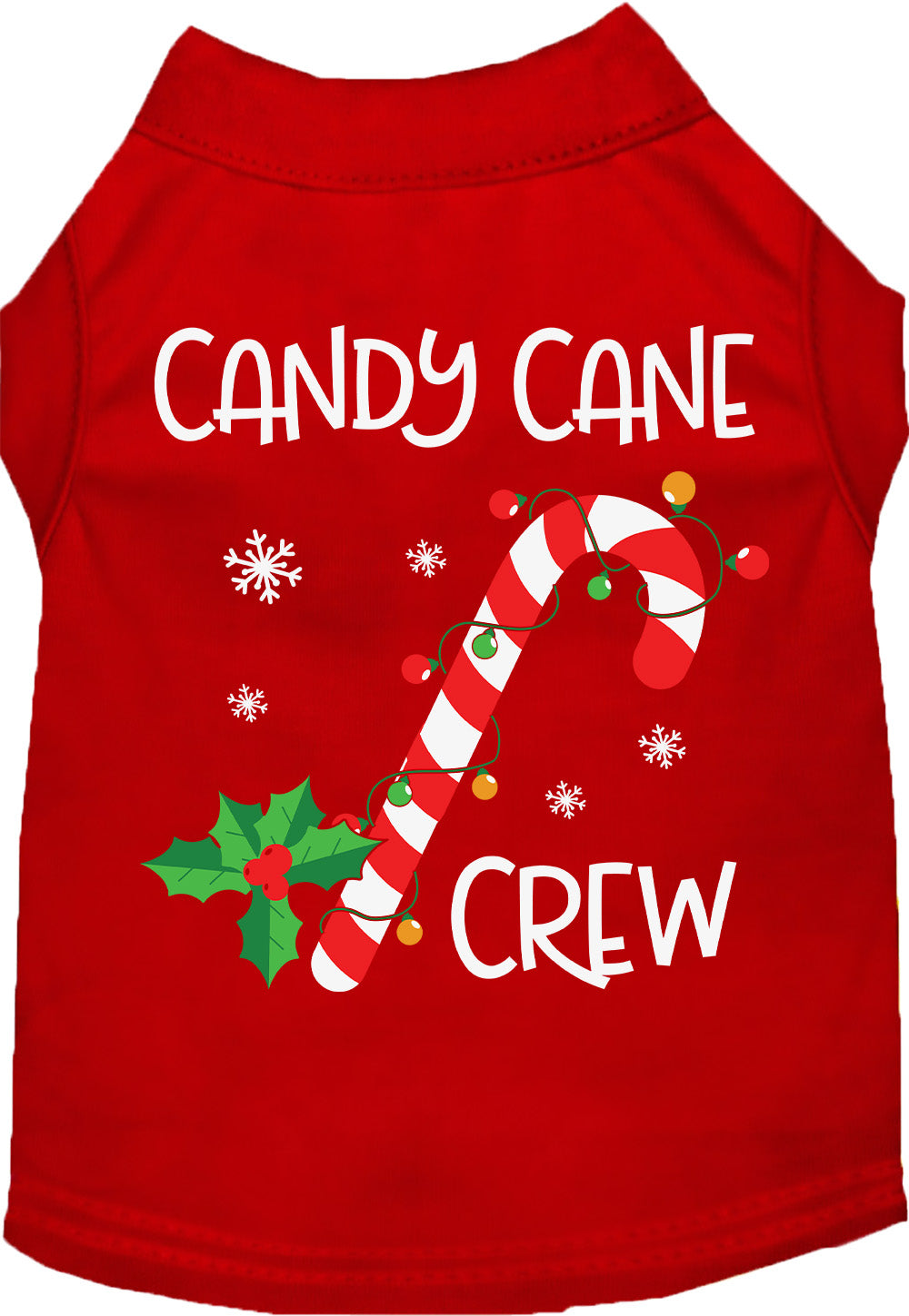 Red Candy Cane Crew pet shirt with festive design