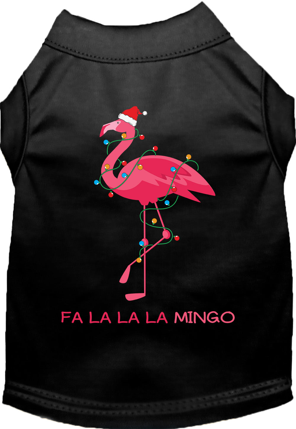 Black Falalala mingo Pet Shirt with festive flamingo design