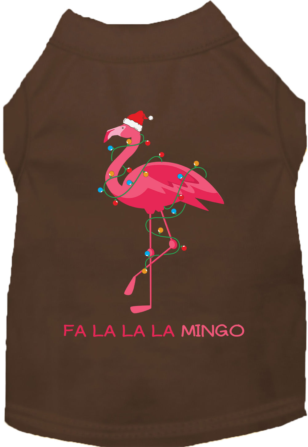 Brown Falalala mingo Pet Shirt with festive flamingo design