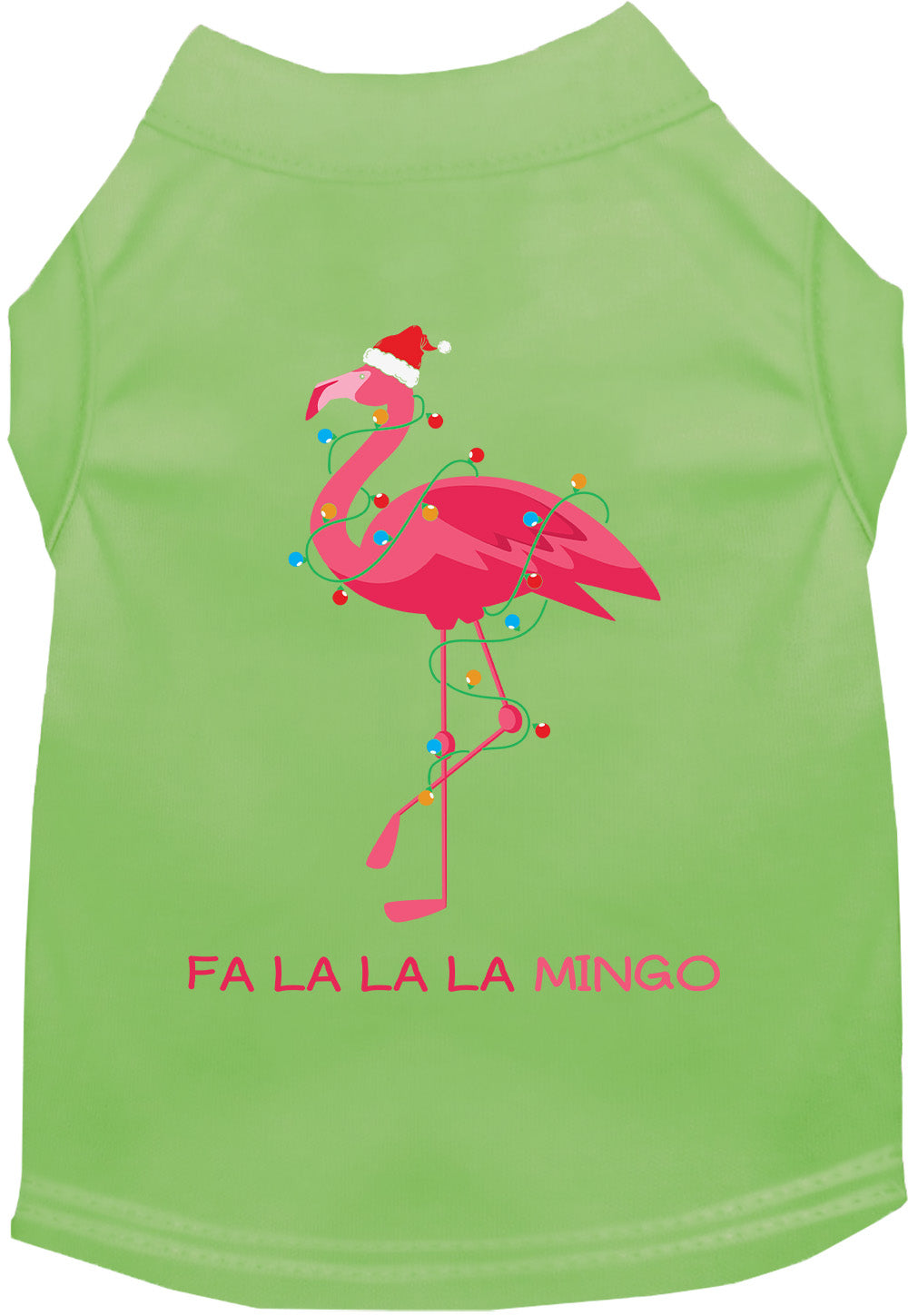 Green Falalala mingo Pet Shirt with festive flamingo design