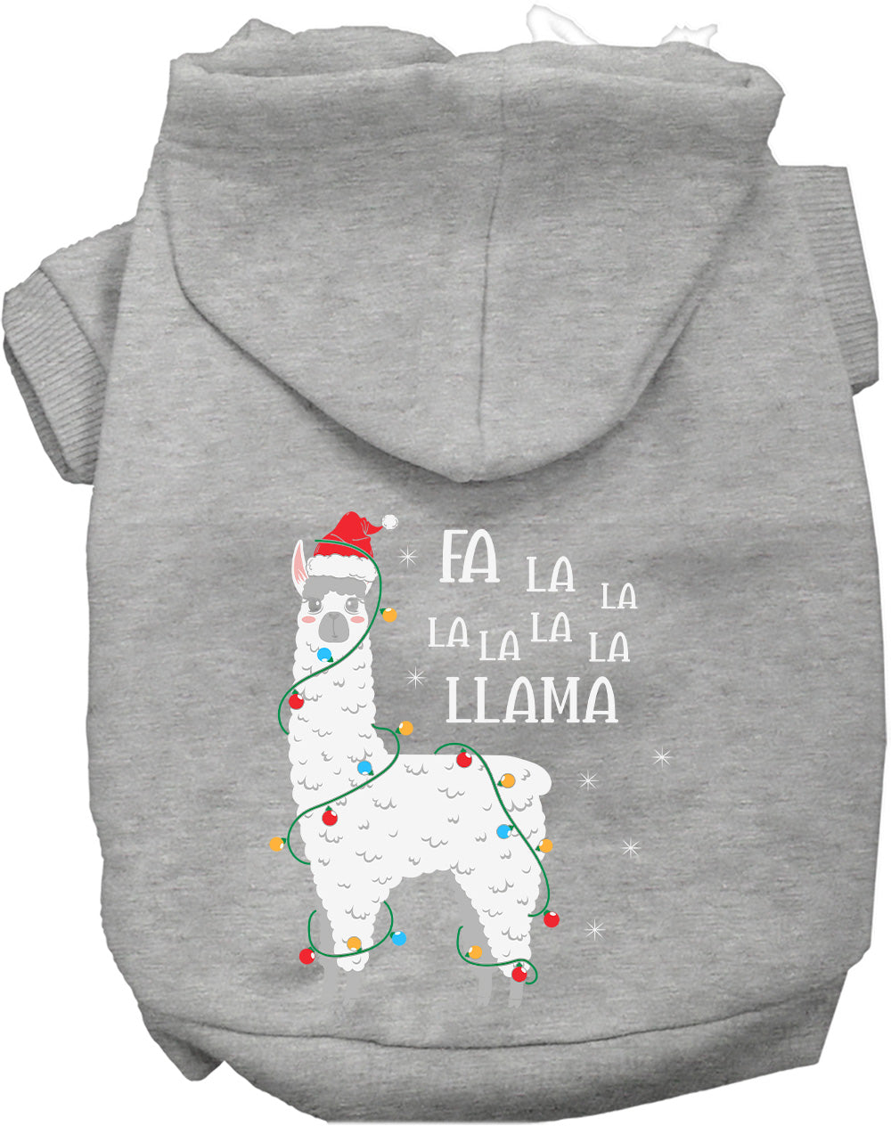 Gray Falalala Llama Pet Hoodie with festive design