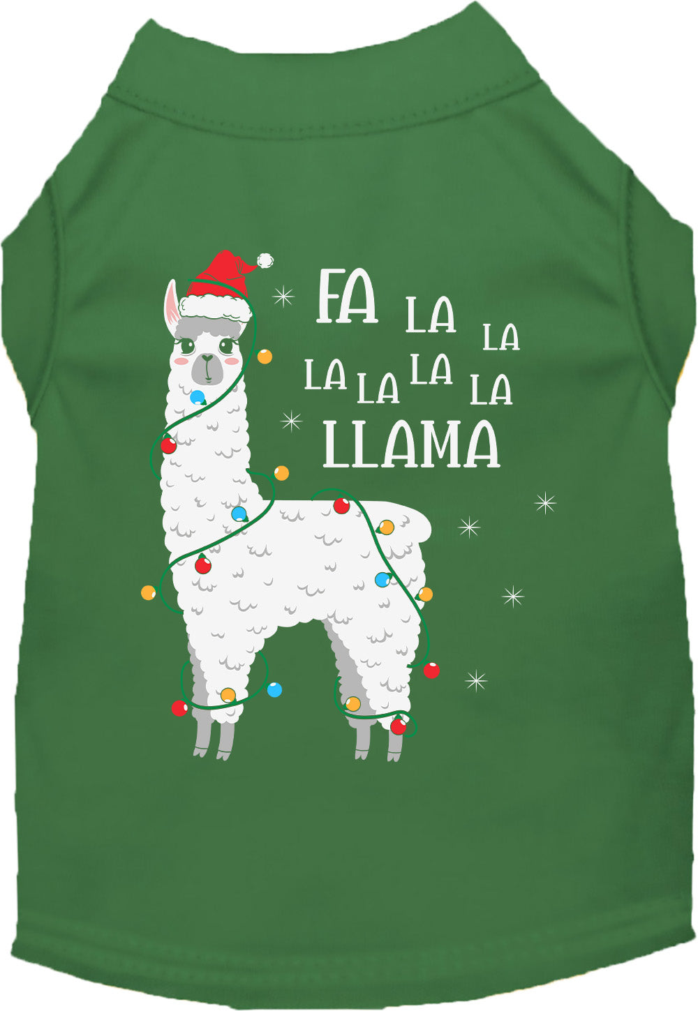 Green Falalala Llama Pet Shirt with festive design