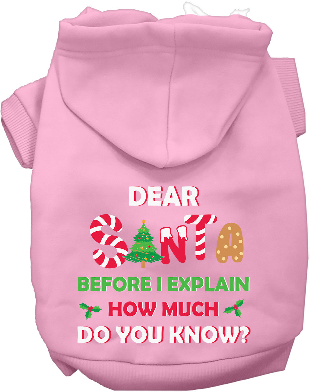 Light pink pet hoodie with Santa design