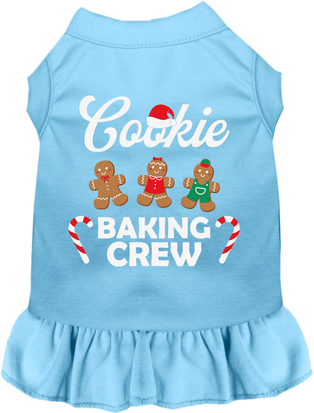 Blue Cookie Baking Crew pet dress with gingerbread design