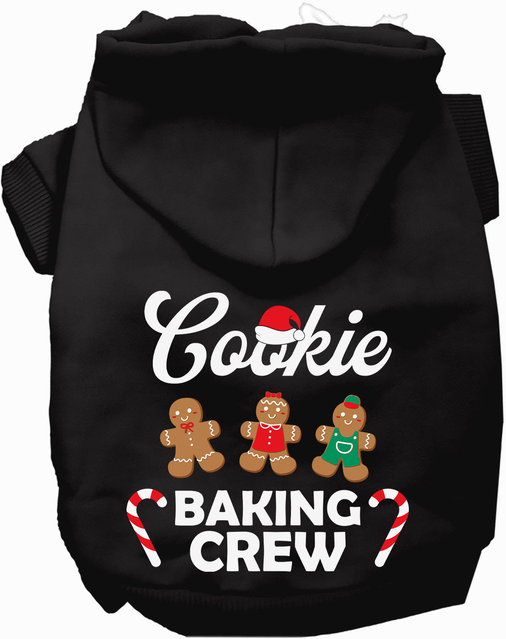 Black Cookie Baking Crew Pet Hoodie with gingerbread design